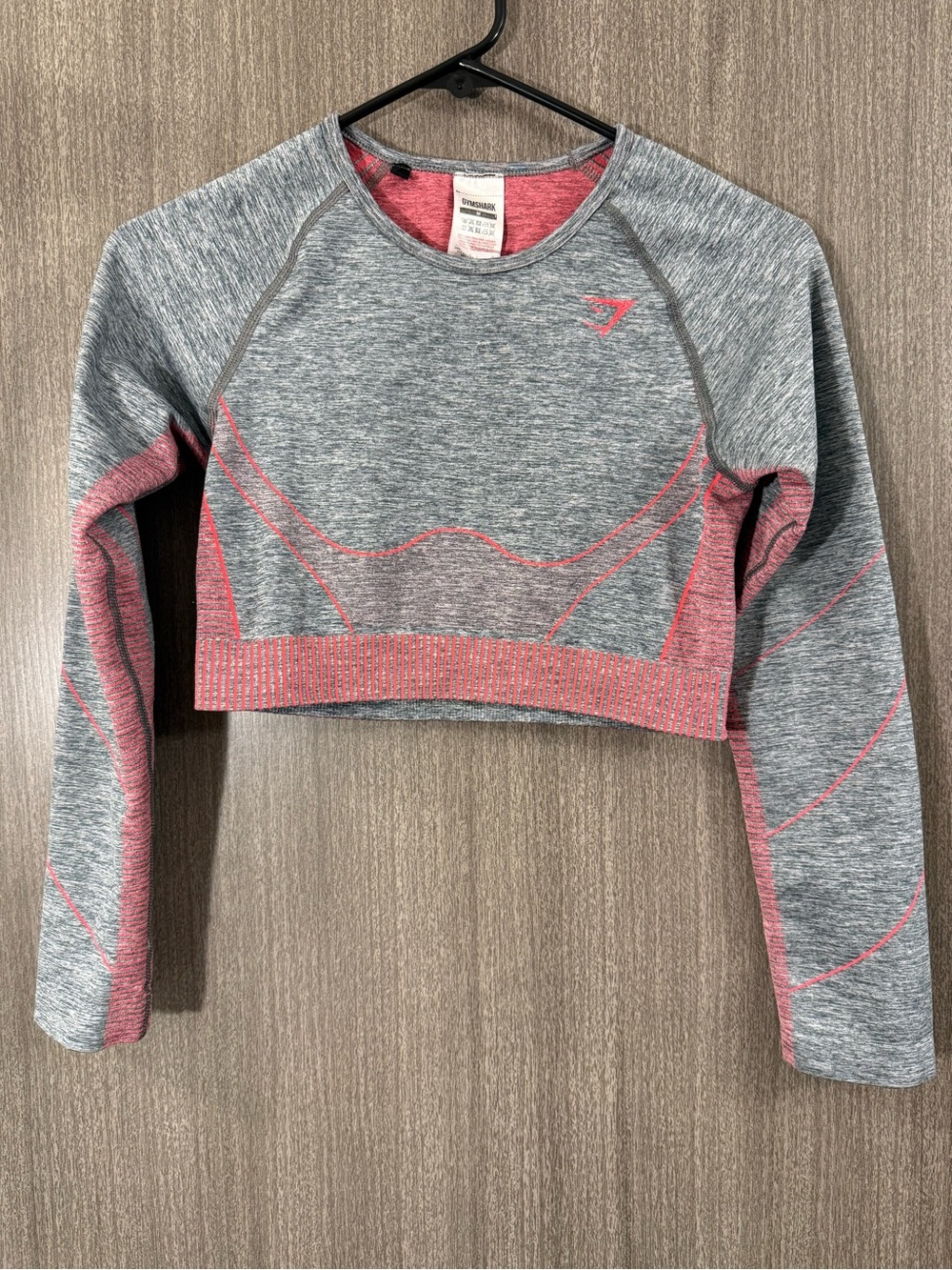 Gymshark Gray and Pink Seamless Long Sleeve Crop Top